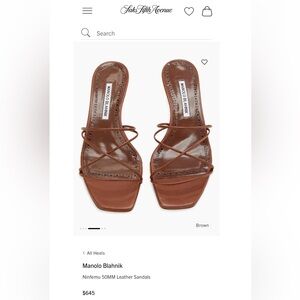 Manolo Blahnik
Ninfemu 50MM Leather Sandals 37.5 (7.5)